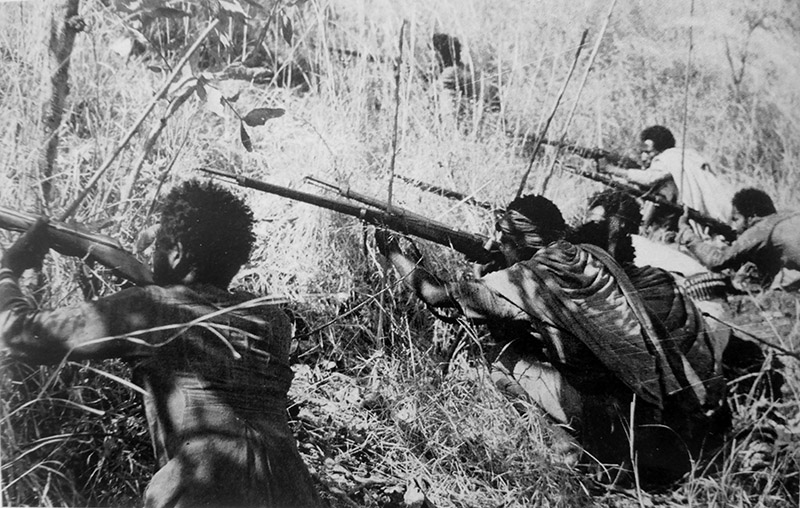 Эфиопские партизаны, вооруженные винтовками Gras Mle. 1874, в засаде в оккупированной итальянскими войсками Эфиопии