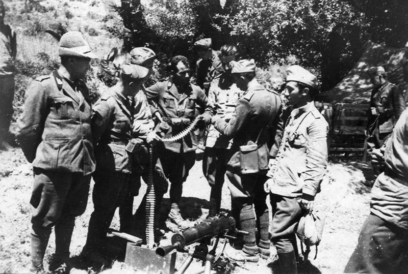 Итальянские и болгарские офицеры у пулемета Шварцлозе