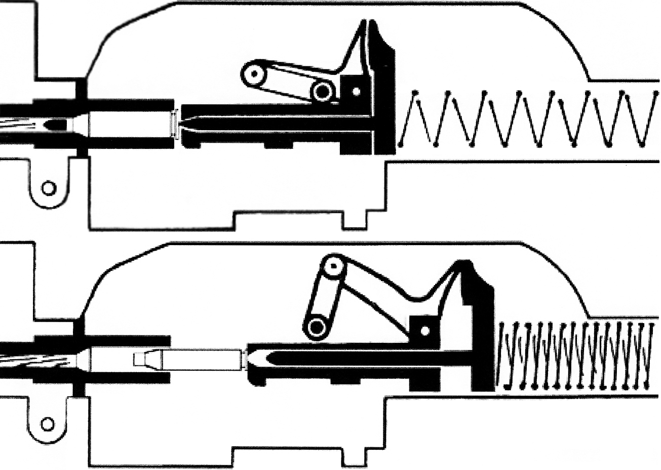 Схема работы автоматики пулемета Шварцлозе